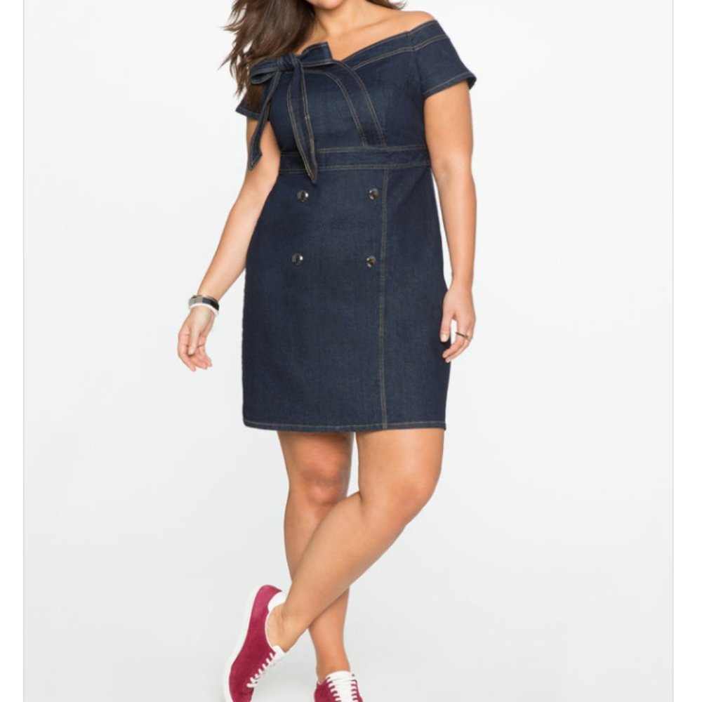 ELOQUII Off the Shoulder Denim Dress